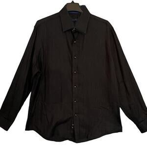 Tasso Elba Shirt Mens Size XL Size 17 Black Long Sleeve Point Collar Button Up
